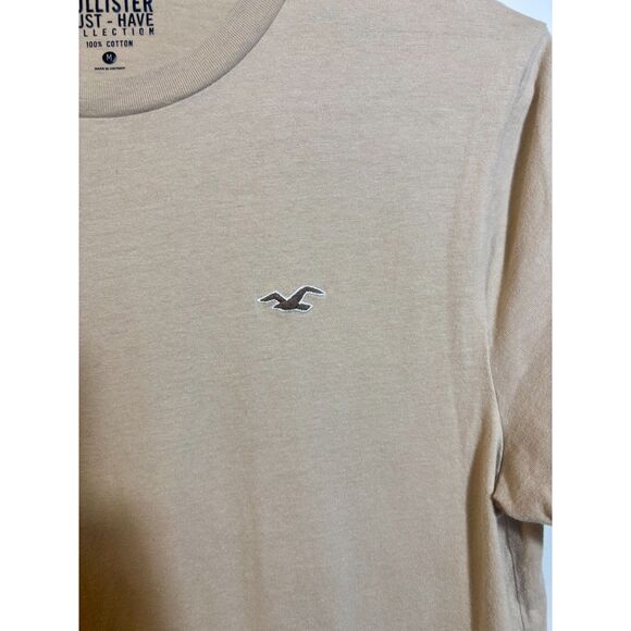 Hollister Must‑Have Collection Men’s Medium Tan Crew T‑Shirt 100% Cotton Logo - Picture 2 of 4